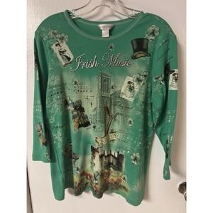 Christopher & Banks Women's Size L Irish Theme Cotton 3/4 Sleeve Cotton Shirt